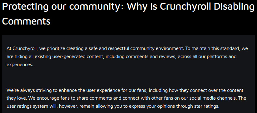 Crunchyroll disabling comments